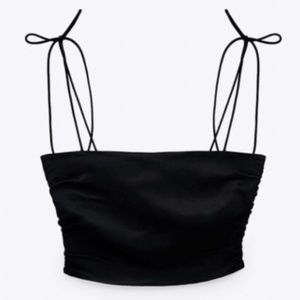 ZARA Satin Effect Crop Top Black